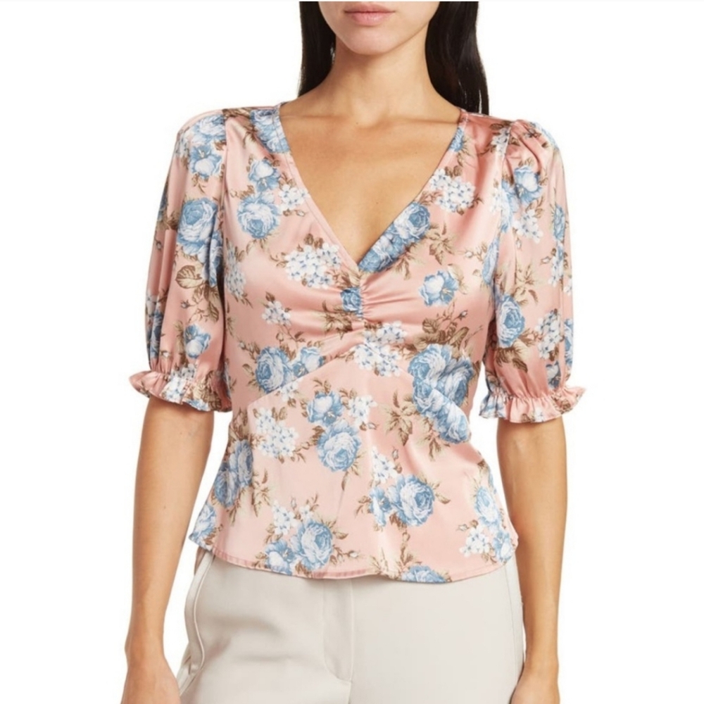 Wayf | Floral Puff Sleeve Blouse Top, NWOT